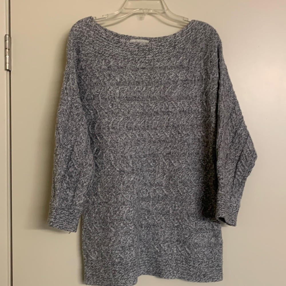 Cute Gray Sweater Boat Neck 3/4 Sleeves Soft Warm